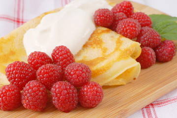 Poster - crepes with fresh raspberries and cream