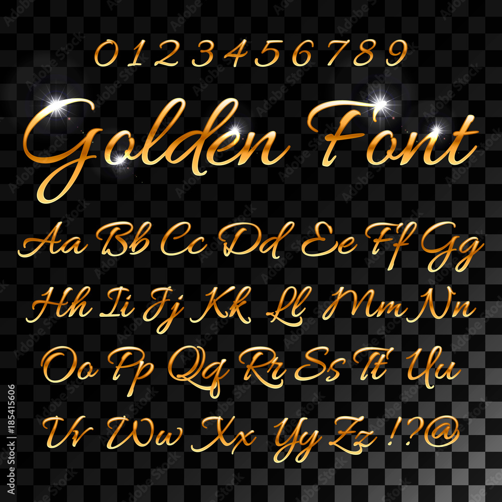Calligraphic golden letters. Vintage elegant gold font. Luxury vector ...