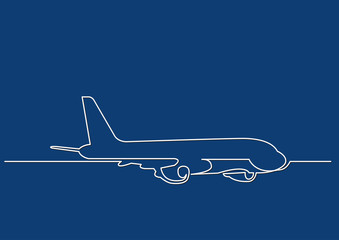 Wall Mural - one line drawing of isolated vector object - passenger airplane