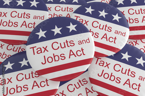 Canvastavla  USA Politics News Badges: Pile of Tax Cuts And Jobs Act Buttons With US Flag, 3d