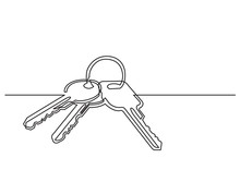 One Line Drawing Of Isolated Vector Object - Keys