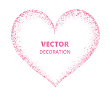 Pink Glitter Heart Frame, Border. Vector Dust Isolated On White