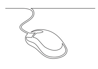 Wall Mural - one line drawing of isolated vector object - wired computer mouse