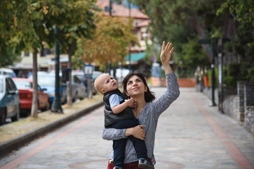 Sticker - Mother and Son Walking at Alley