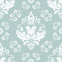 Orient vector classic light blue and white pattern. Seamless abstract background with vintage elements. Orient background