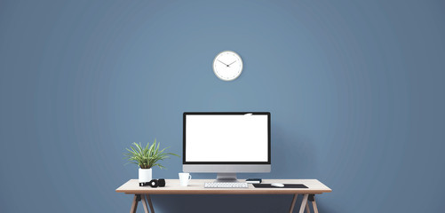 Wall Mural - desktop computer screen isolated. modern creative workspace background.. mockup scene creator