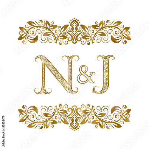 N And J Vintage Initials Logo Symbol The Letters Are Surrounded By Ornamental Elements Wedding Or Business Partners Monogram In Royal Style Buy This Stock Vector And Explore Similar Vectors At