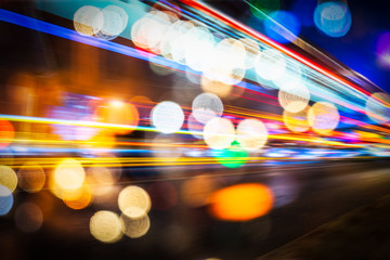 Wall Mural - Abstract blur city night traffic background, colorful light trace from night traffic