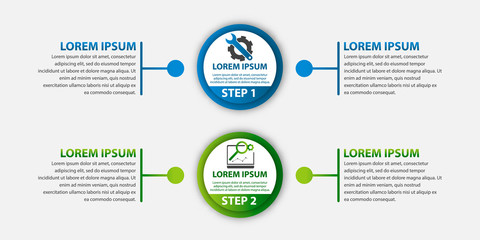 Modern vector illustration 3d. Template circle infographics with two elements and round chart. Designed for business, presentations, web design, diagrams with 2 steps, options, parts or processes