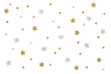 Gold And Silver Glitter Star Paper Cut On White Background - Isolated