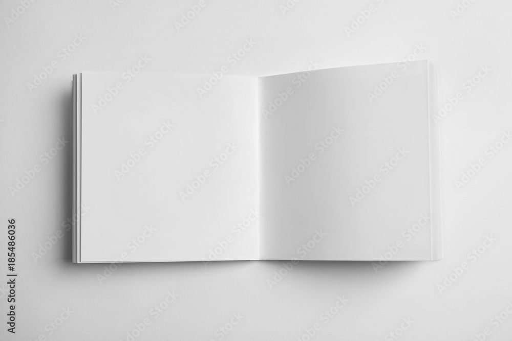 Open notebook on white background. Mockup for design