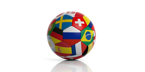 Wall Mural - Football soccer ball with world flags isolated on white background. 3d illustration