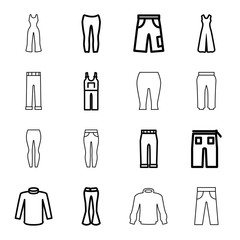 Sticker - Jeans icons. set of 16 editable outline jeans icons