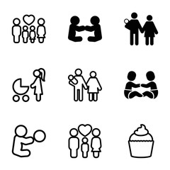 Sticker - Mom icons. set of 9 editable filled and outline mom icons