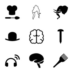 Poster - Head icons. set of 9 editable filled and outline head icons