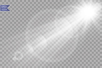 Wall Mural - Vector transparent sunlight special lens flare light effect. Sun flash with rays and spotligh
