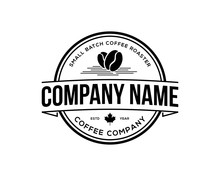 Classic Circle Black Coffee Bean And Maple Leaf For Restaurant Symbol Vintage Logo Vector