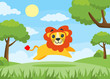 Vector illustration of a Lion running happily. Cartoon lion, perfect for children book