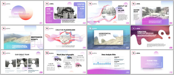 Wall Mural - Clean and minimal presentation templates. Colorful elements on white background for your portfolio. Brochure cover vector design. Presentation slides for flyer, leaflet, brochure, report, advertising.