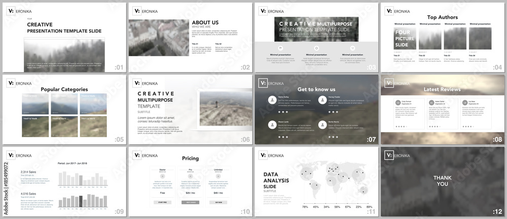 Clean, minimal presentation templates. Simple elements on white ...