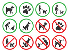 No Dogs Signs, Dogs Allowed And Prohibited Icons