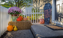 Front Porch With Fall Decorations