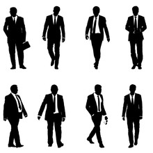 Set Silhouette Businessman Man In Suit With Tie On A White Background. Vector Illustration