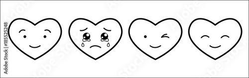 Set Of Black And White Heart Emoticons Vector Emoji On White