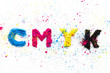 CMYK colour toner for printer cyan magenta yellow on white background