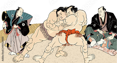 Obrazy Sumo  sumo-e-ukiyo-e-kunisada-utagawa-biale-tlo