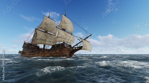 Sailboat at sea on a sunny day 3d illustration