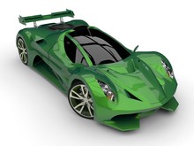 Green Racing Concept Car. Image Of A Car On A White Background. 3d Rendering.