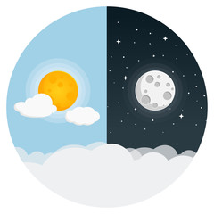Wall Mural - Tag und Nacht Sonne und Mond Flat Design Icon