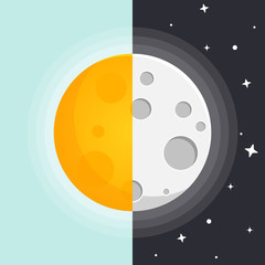 Wall Mural - Tag und Nacht Sonne und Mond Flat Design Icon