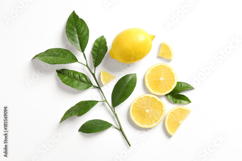 Composition with ripe lemons on white background Poster Mural XXL