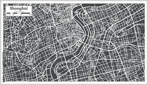 Fotomural Shanghai China City Map in Retro Style.