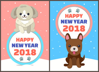 Wall Mural - Happy New Year 2018 Dogs Set Vector Illustration