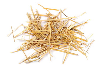 Straw pile isolated on white background, top view