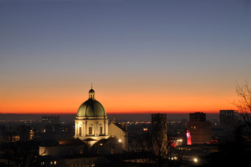 Wall Mural - Panoramic view of the city of Brescia with the light of the sunset - Lombardy - Italy 001