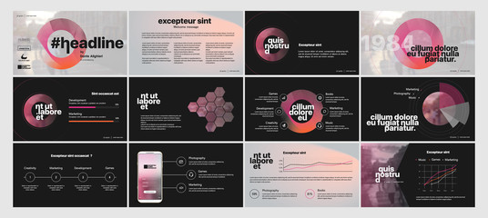 Wall Mural - Dark Presentation Templates Element  Vector Infographics. Use in Presentation, flyer and leaflet, corporate report, marketing, advertising, annual report, banner.