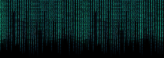 blue binary code matrix background wide banner