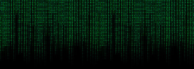 green binary code matrix background wide banner