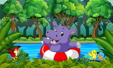 Poster - Hippo swimming in the river