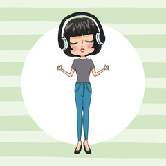 Wall Mural - Cute girl with headphones icon vector illustration graphic design