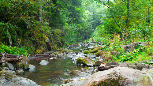 Mountain River Landscape Silky Smooth Stream Of Clear Water Through Silky Smooth Stream Of Clear Water Through Small Cascades And Stones