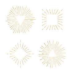 Tribal boho sunburst frames with place for your text. Gold sparkle hipster logo, Vector line firework shapes