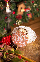 Poster - Christmas decoration with cookies on an old wooden background.