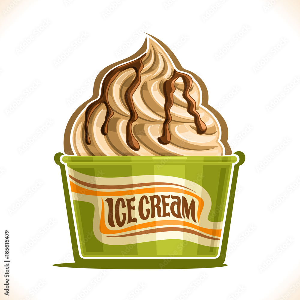 Vector illustration of Vanilla Ice Cream in paper cup, soft serve swirl  sundae in cardboard tub, image size:1000x1000