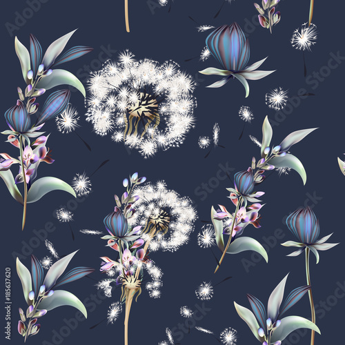 botaniczny-wektor-wzor-z-mniszek-lekarski-kwiaty-i-lawendy