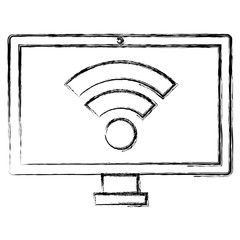 computer display with wifi signal vector illustration design